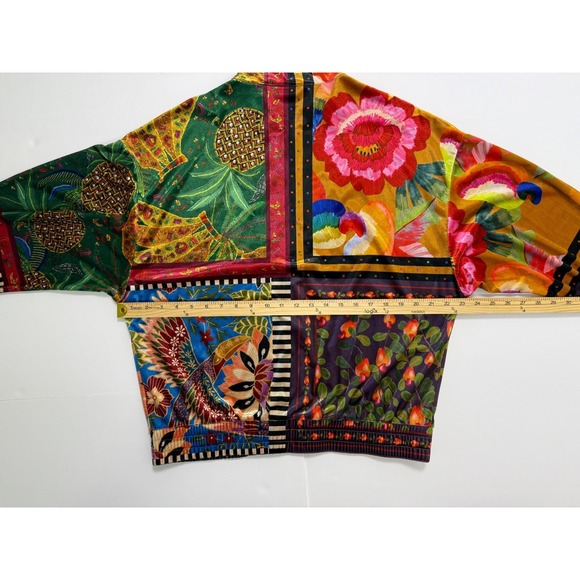 FARM Rio "Mixed Scarves" Velour Bomber Jacket Women's S Tropical Patchwork - Picture 15 of 16